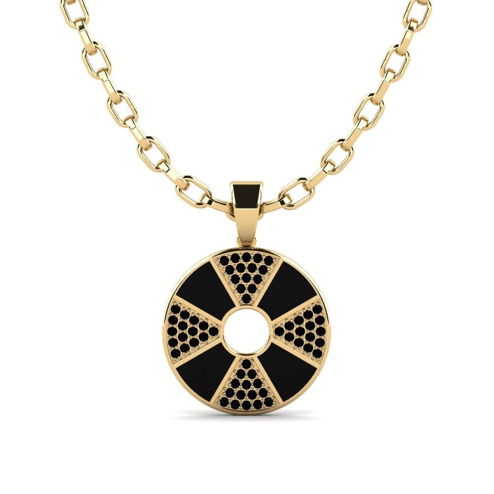 Or Jaune 585 Diamant Noir Pendentif pour homme Dounia