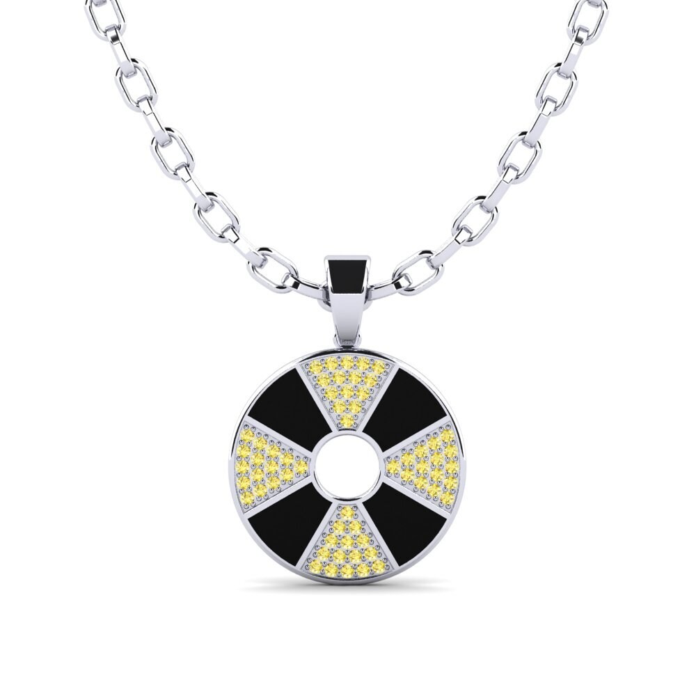 Argent Blanc Saphir Jaune Pendentif pour homme Dounia