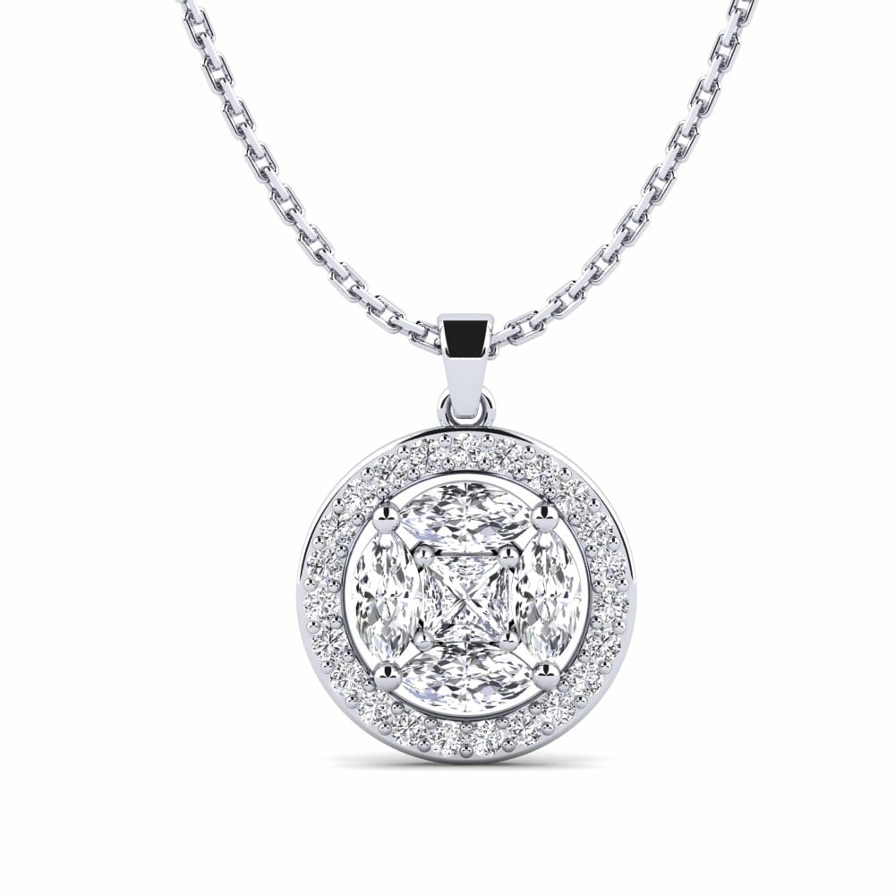 Halo Necklaces GLAMIRA Pendant Dovrebbe 585 White Gold Diamond