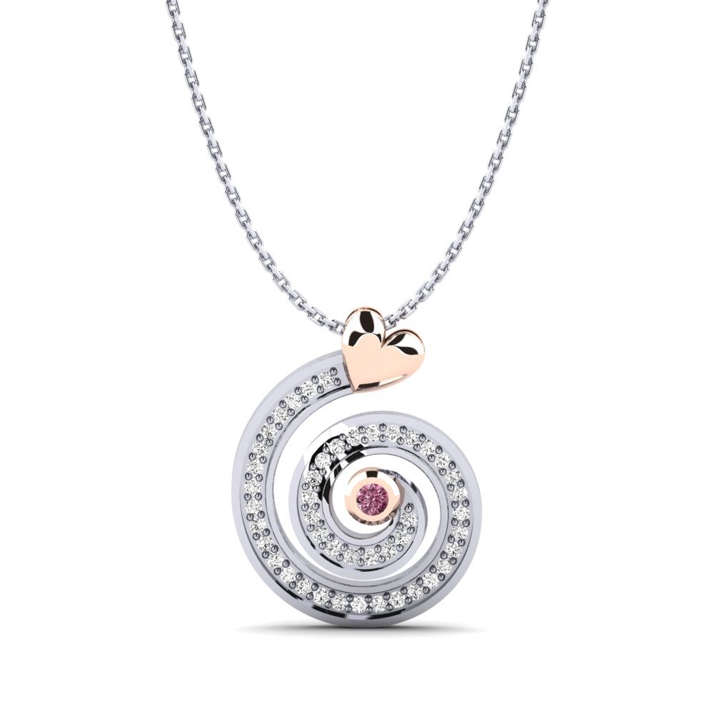 14k Oro Blanco & Rosa Granate Rhodolite Colgante de Mujer Akuse