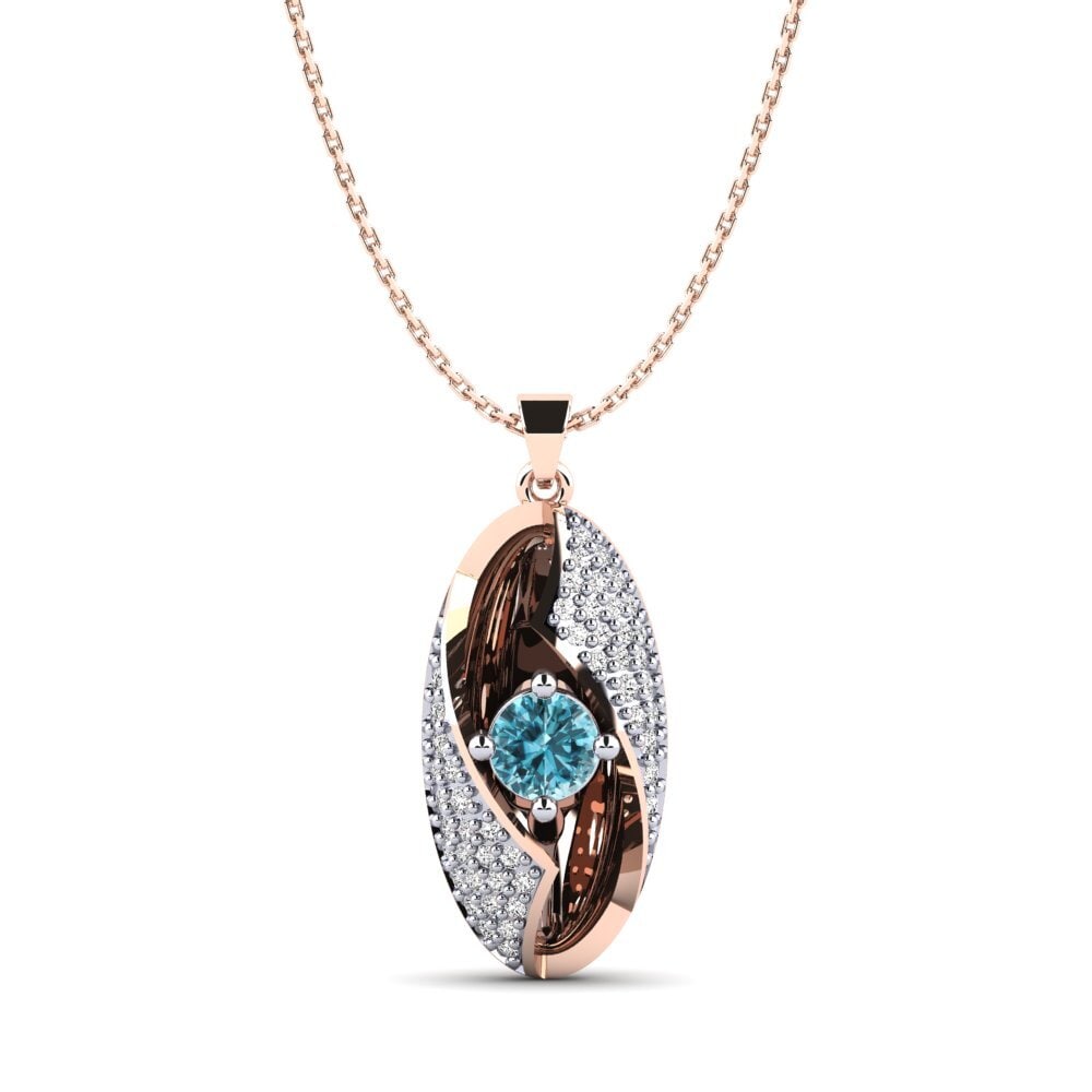 14ct Rose / White Gold Blue Zircon Women's Pendant Halmahera