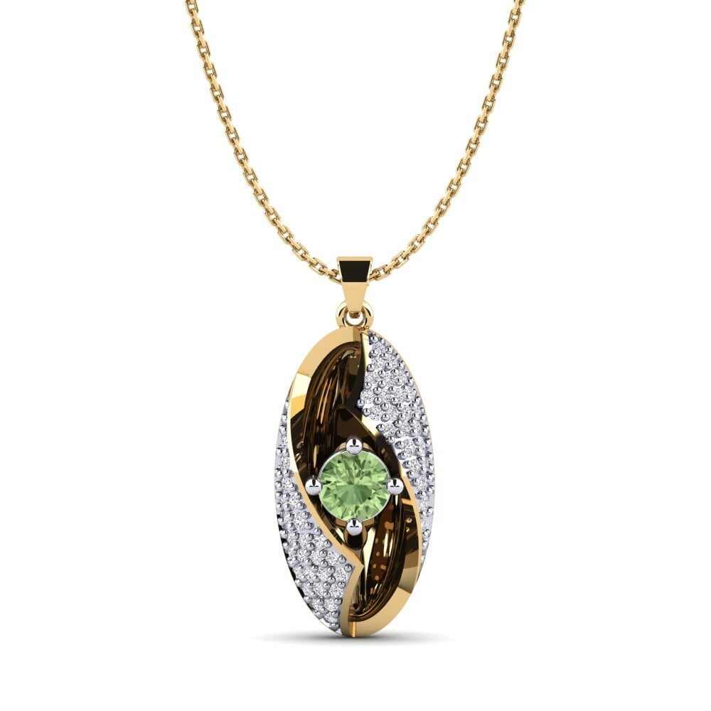 9k Oro Amarillo & Blanco Zafiro Verde Colgante de Mujer Halmahera