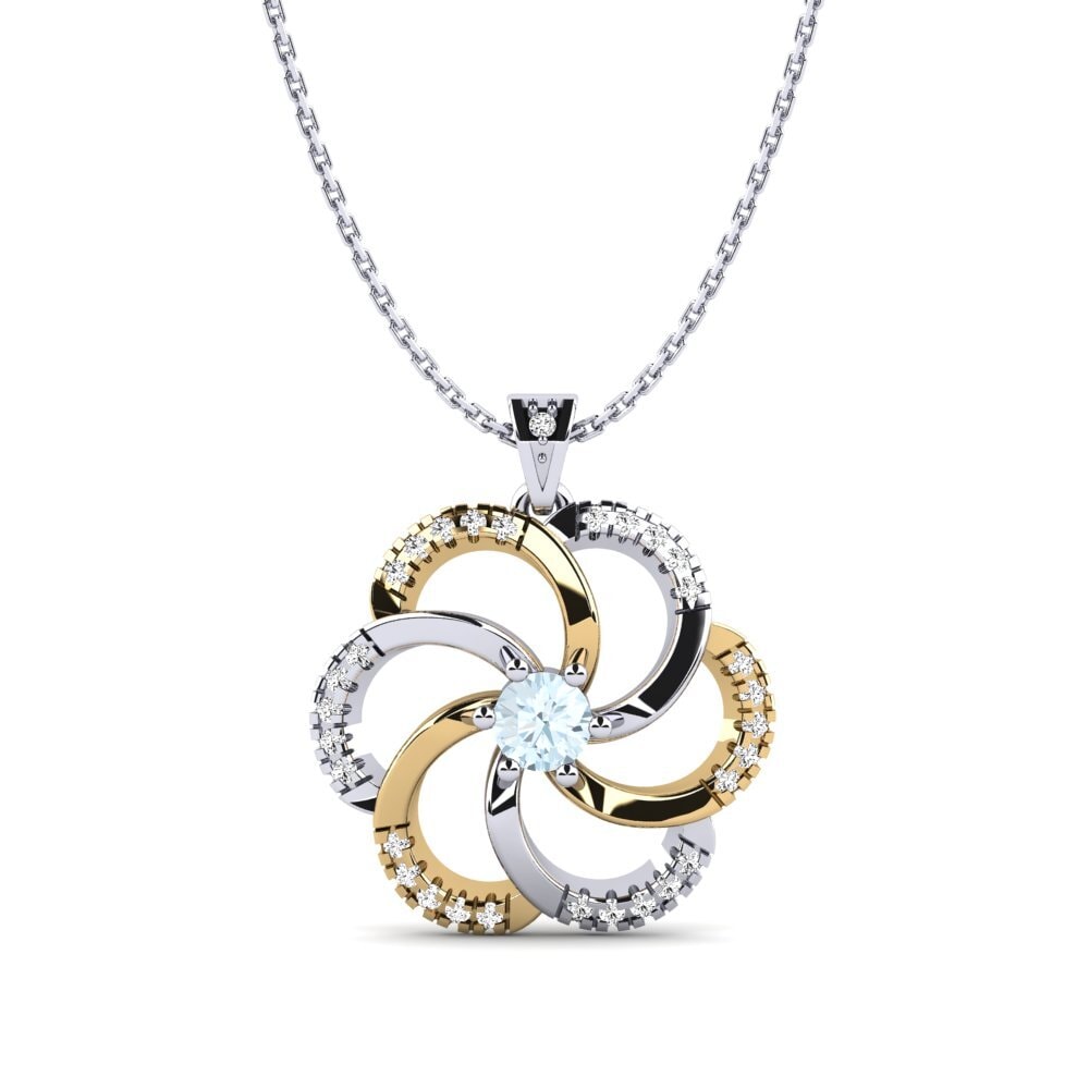 18k Oro Blanco & Amarillo Aguamarina Colgante de Mujer Madura