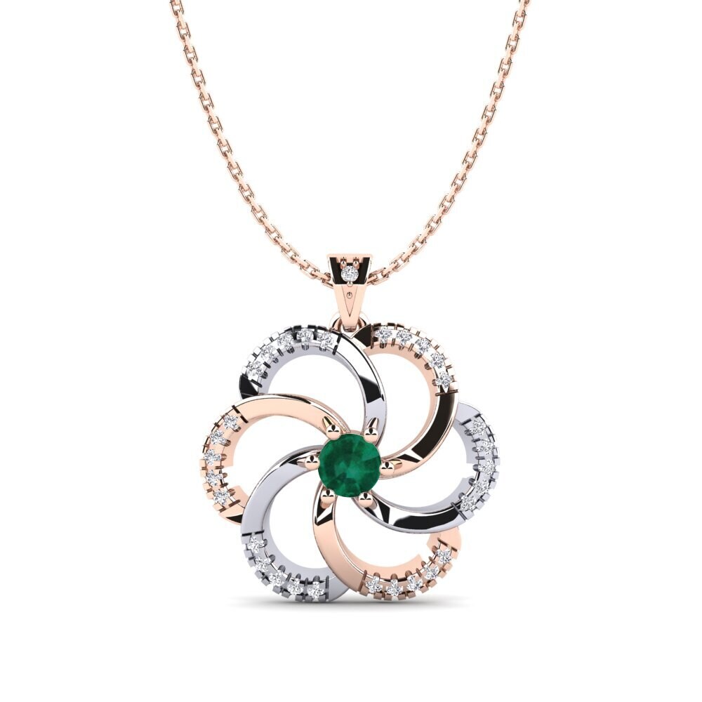14ct Rose & White Gold Emerald Women's Pendant Madura