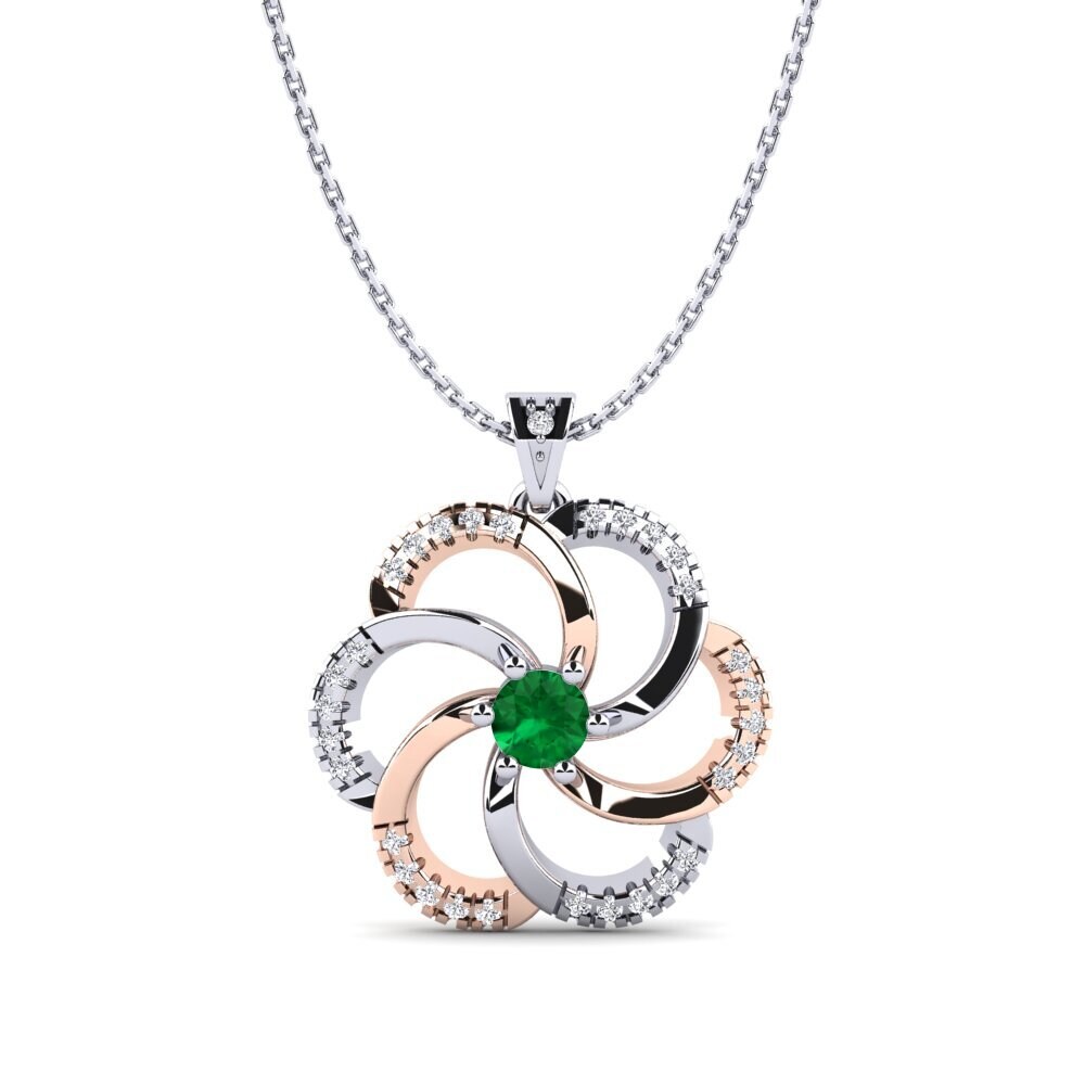9k Oro Blanco & Rosa Esmeralda (creada en laboratorio) Colgante de Mujer Madura