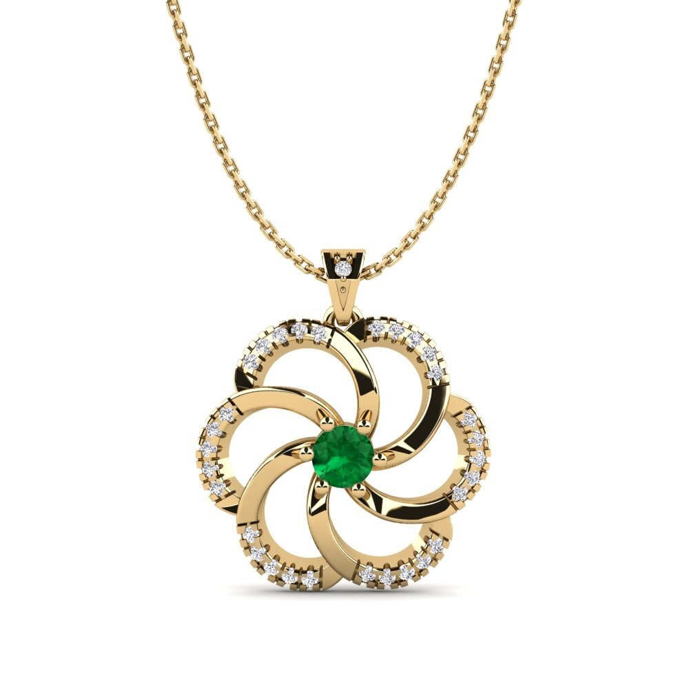 14k Yellow Gold Emerald (Lab Created) Women's Pendant Madura