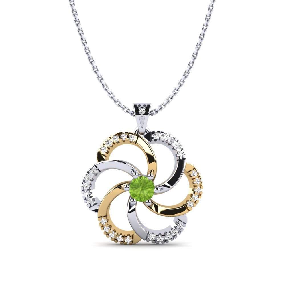 14k Oro Blanco & Amarillo Peridoto Colgante de Mujer Madura