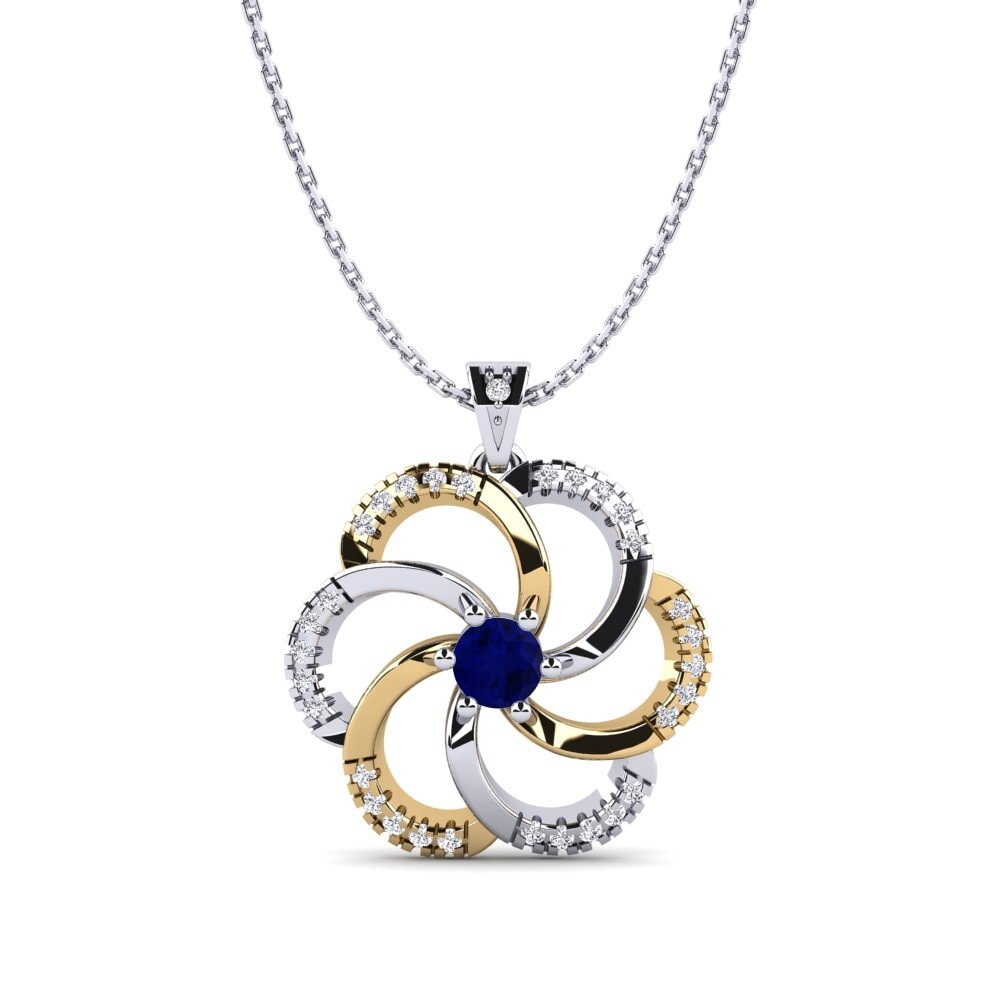 14k Oro Blanco & Amarillo Zafiro Colgante de Mujer Madura