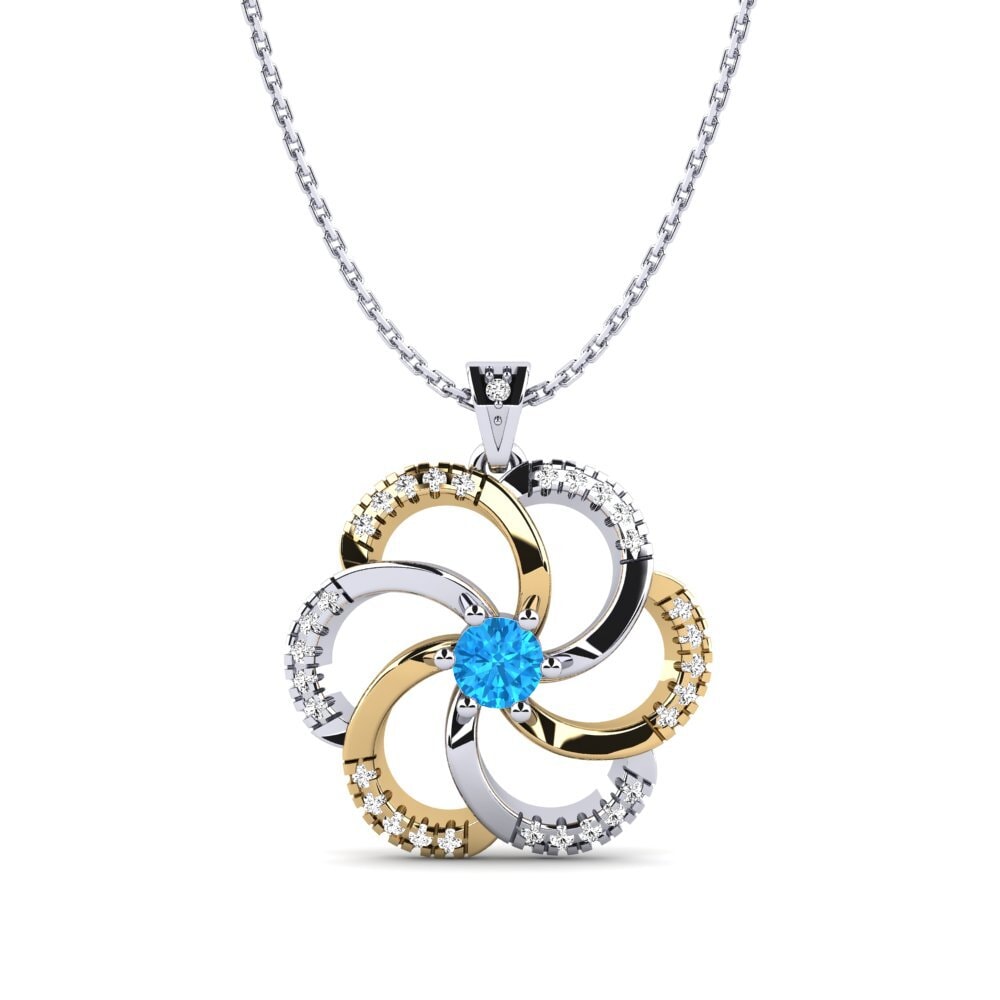 18k Oro Blanco & Amarillo Topacio azul Colgante de Mujer Madura