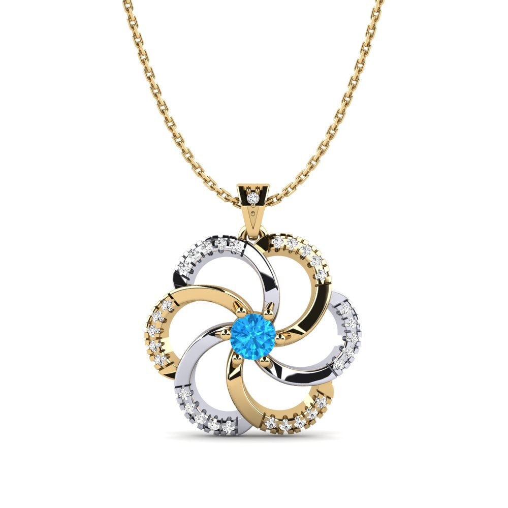 9k Oro Amarillo & Blanco Topacio azul Colgante de Mujer Madura