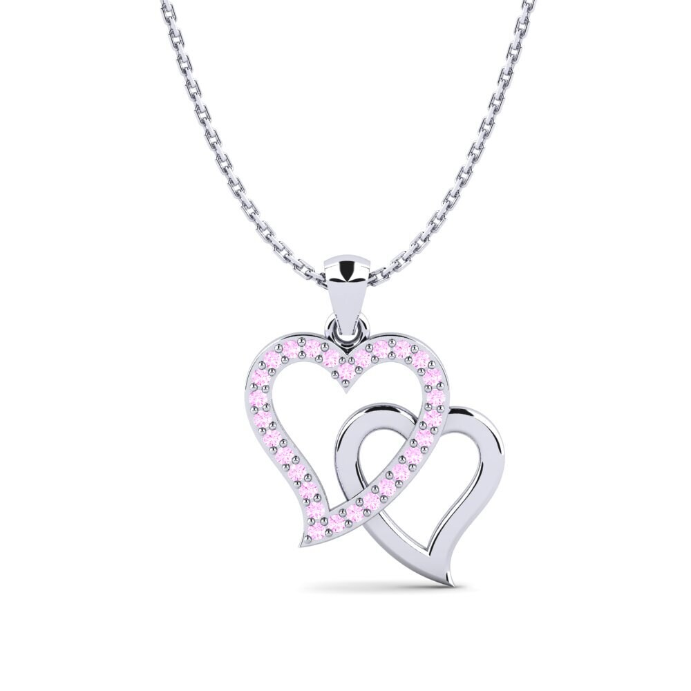 COLGANTES 14k Oro Blanco Zafiro Rosado Corazón