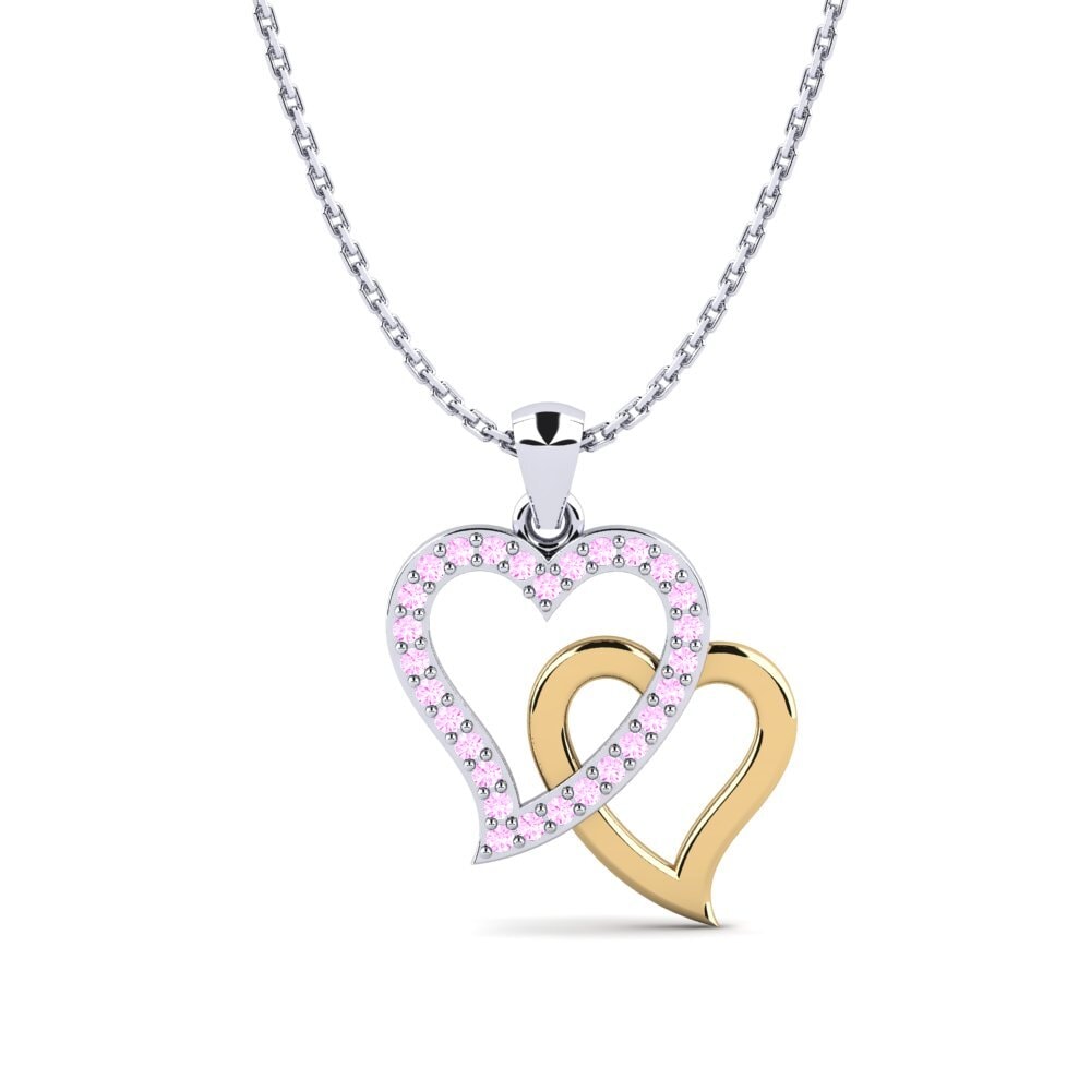 COLGANTES 18k Oro Blanco & Amarillo Zafiro Rosado Corazón