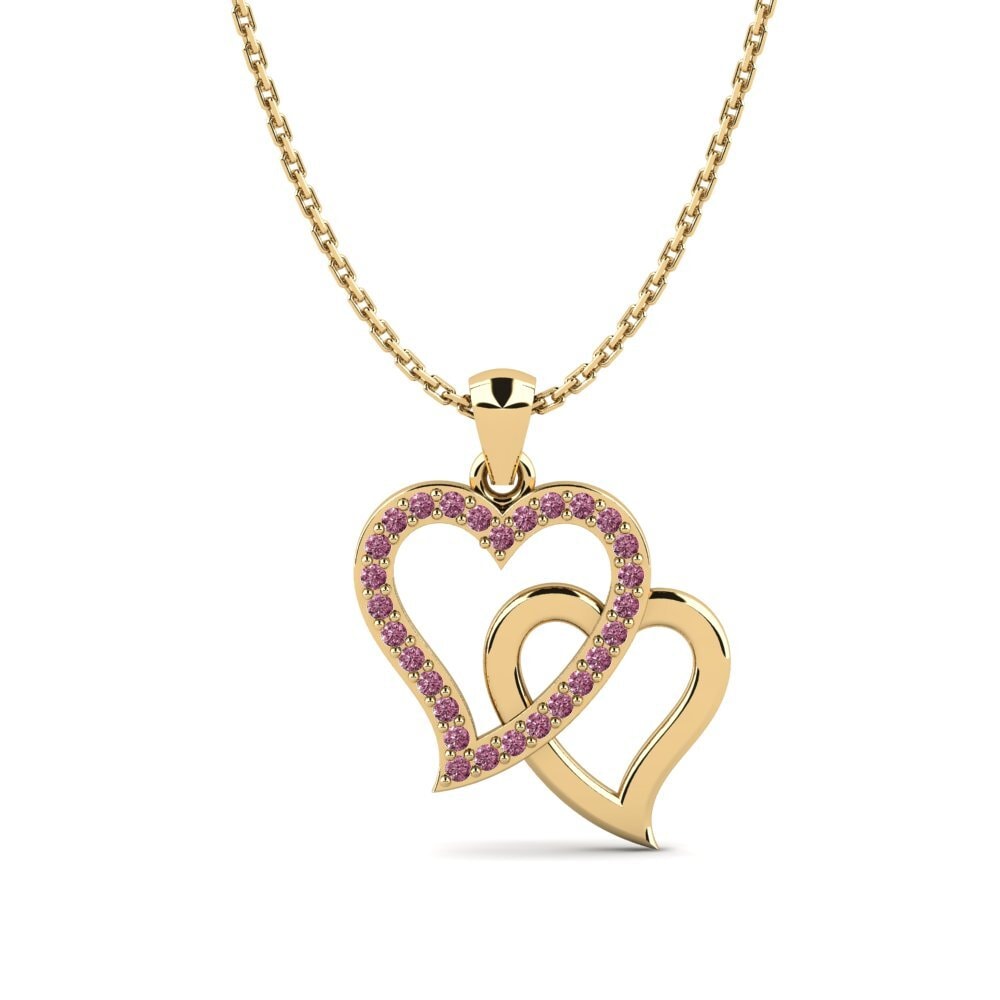 COLGANTES 18k Oro Amarillo Granate Rhodolite Corazón