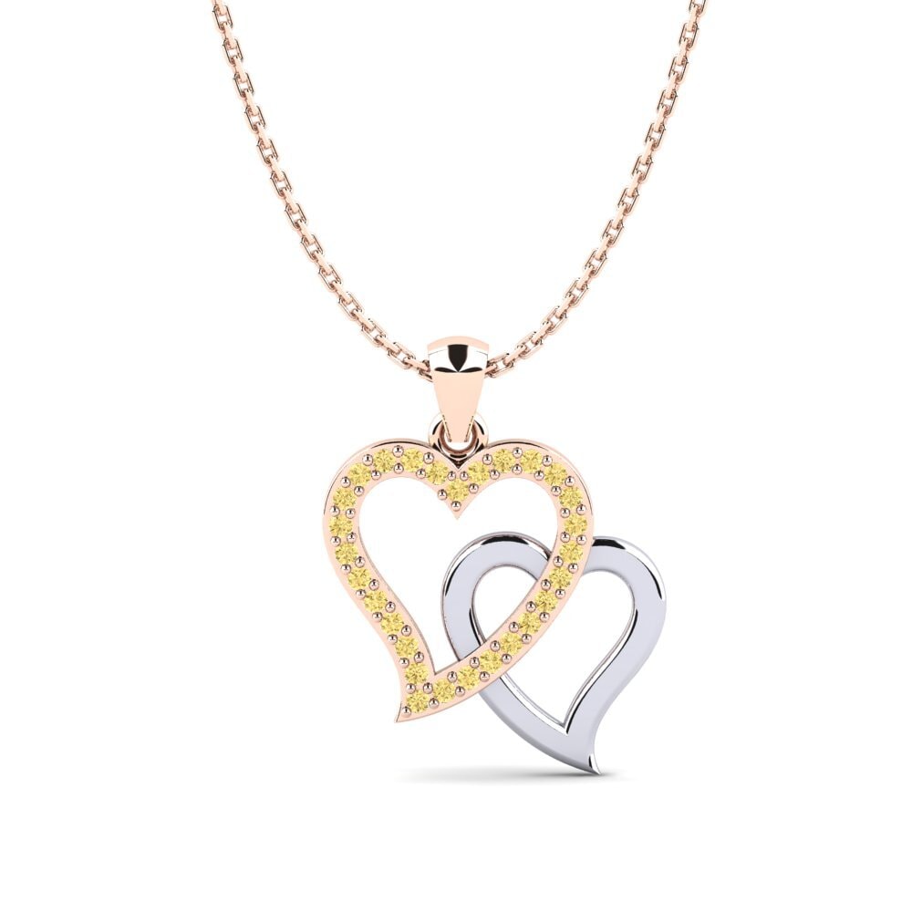 COLGANTES 9k Oro Rosa & Blanco Diamante Amarillo Corazón