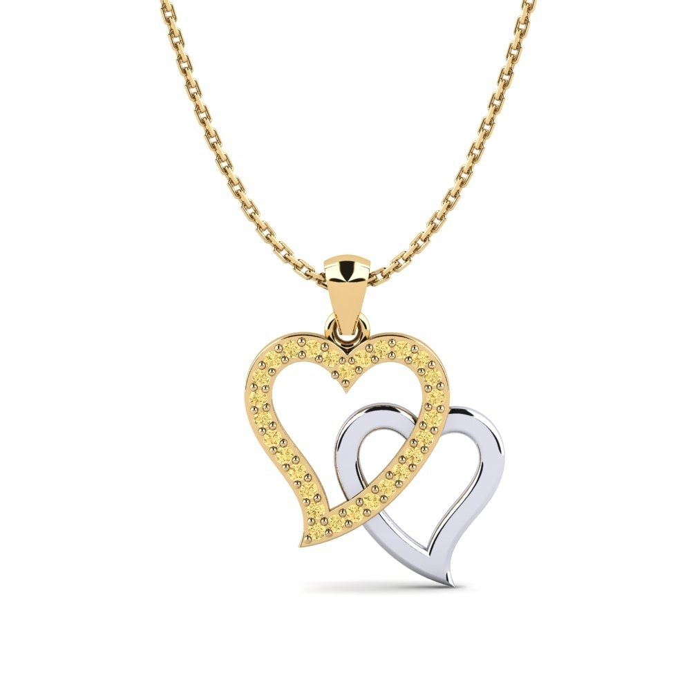 COLGANTES 9k Oro Amarillo & Blanco Diamante Amarillo Corazón