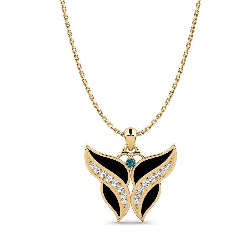 COLGANTES 14k Oro Amarillo Diamante Azul Ángel