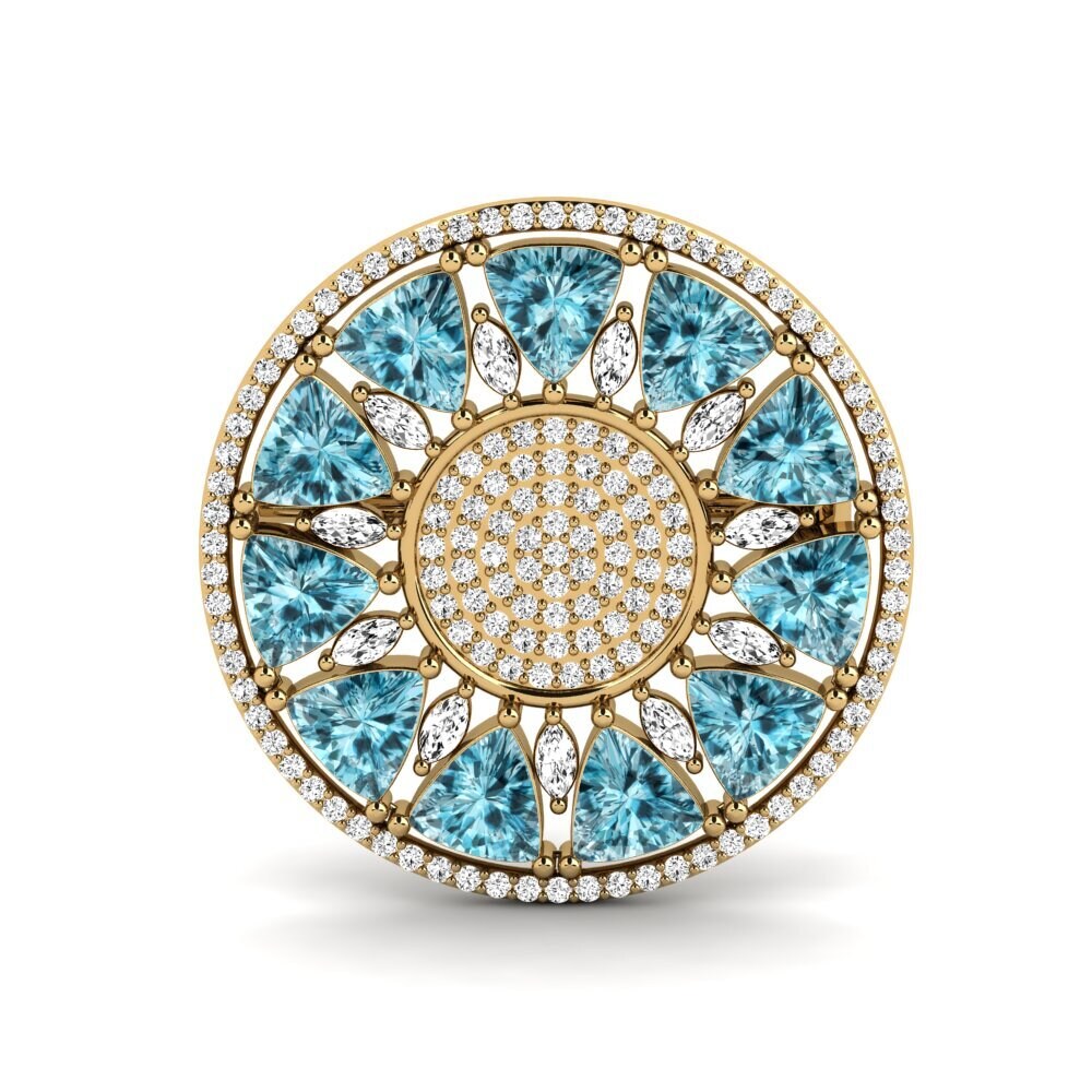 Gelbgold 375 Blauer Zirkon Brosche Dragia