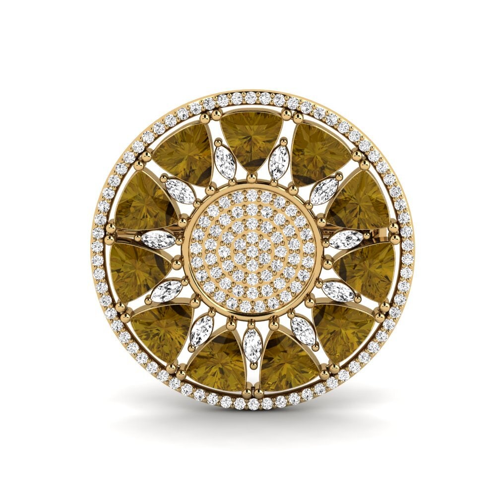 Gelbgold 585 Brauner Zirkon Brosche Dragia