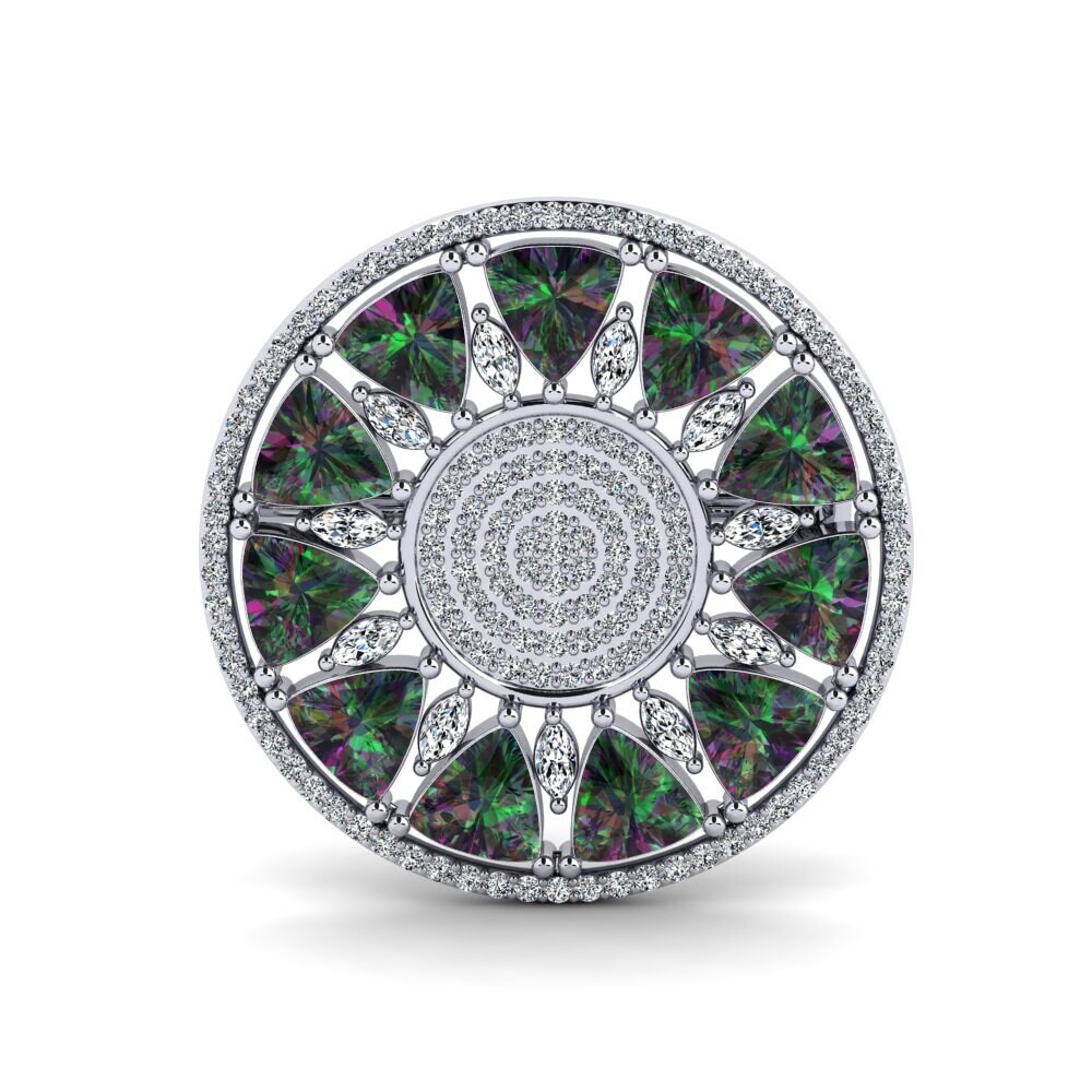 14ct White Gold Mystic Topaz Brooch Dragia
