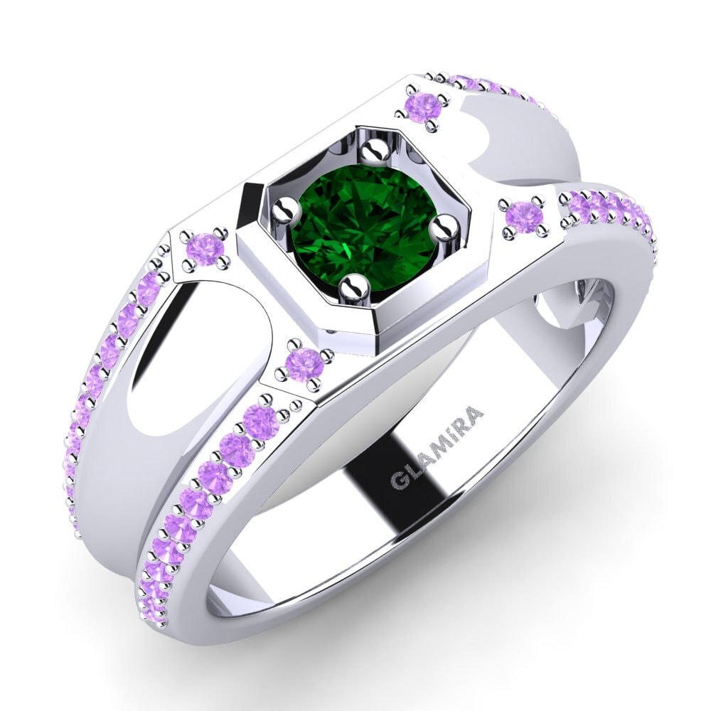 9ct White Gold Green Zirconia Men's Ring Dragos
