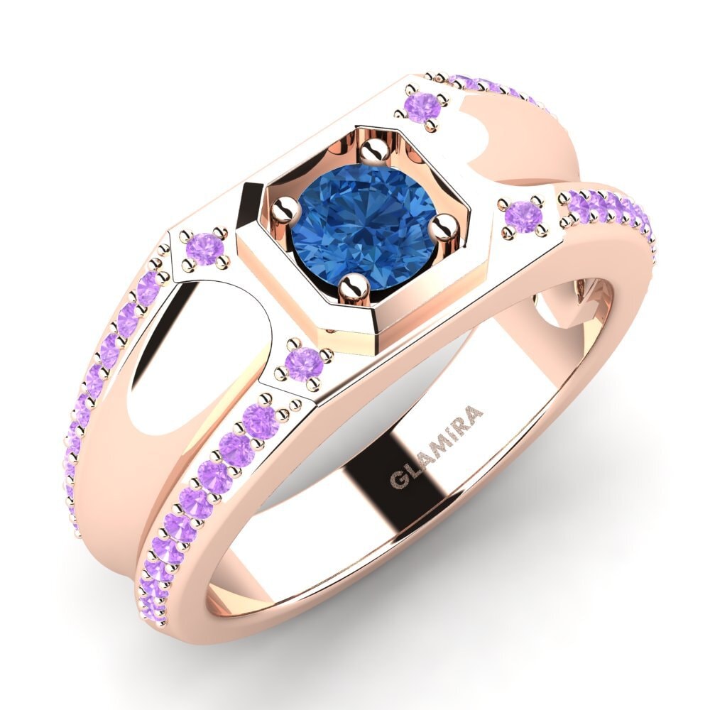 Oro Rosso 585 Zircone Blu Scuro Anello da uomo Dragos
