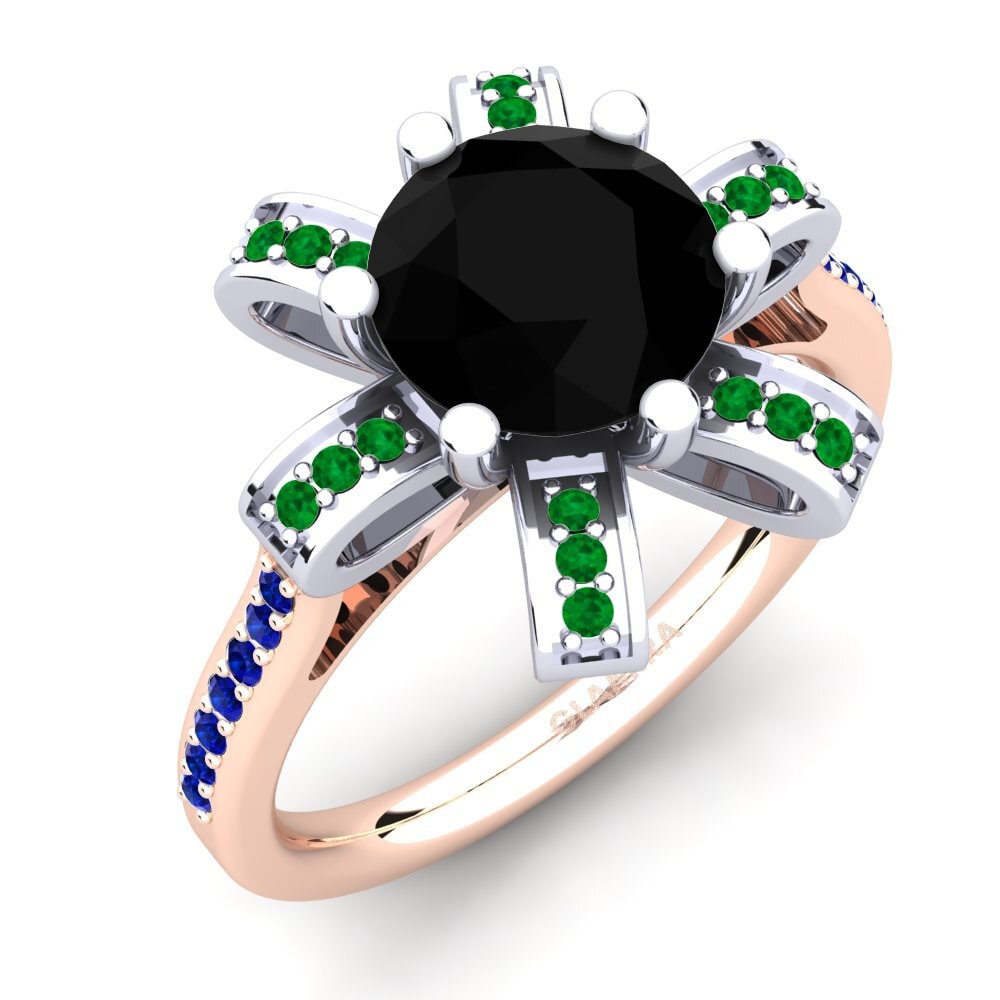 14K Rood & Wit Goud Zwarte Diamant Verlovingsring Drancy