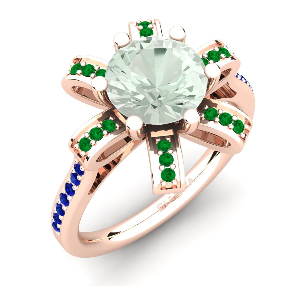 18k Oro Rosa Amatista verde Anillo de compromiso Drancy