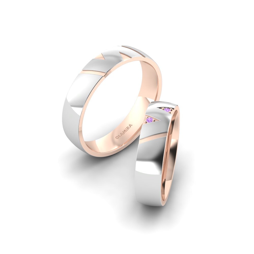 14k White & Rose Gold Amethyst Wedding Ring Dreamy Way 5 mm