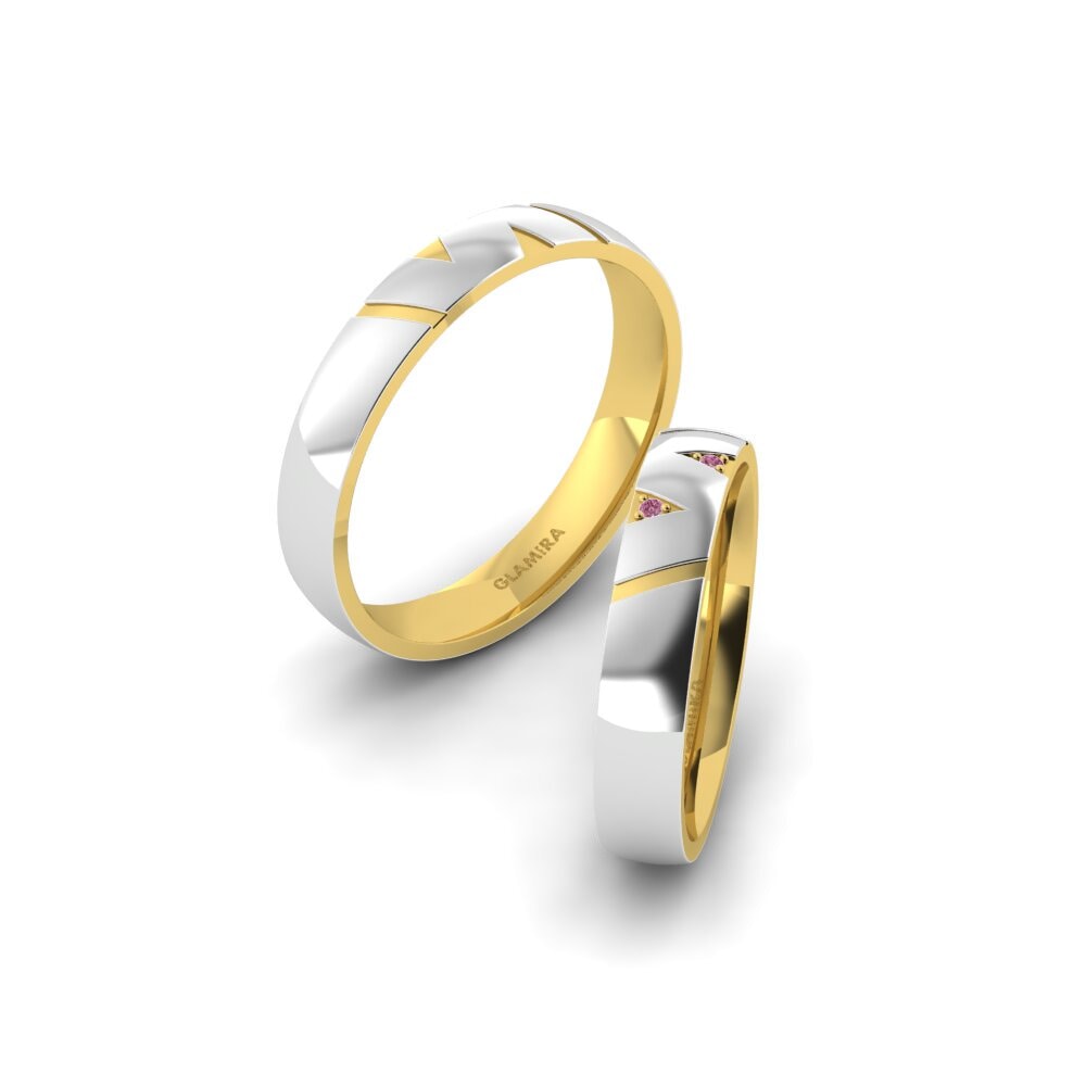 9k White & Yellow Gold Rhodolite Garnet Wedding Ring Dreamy Way 4 mm
