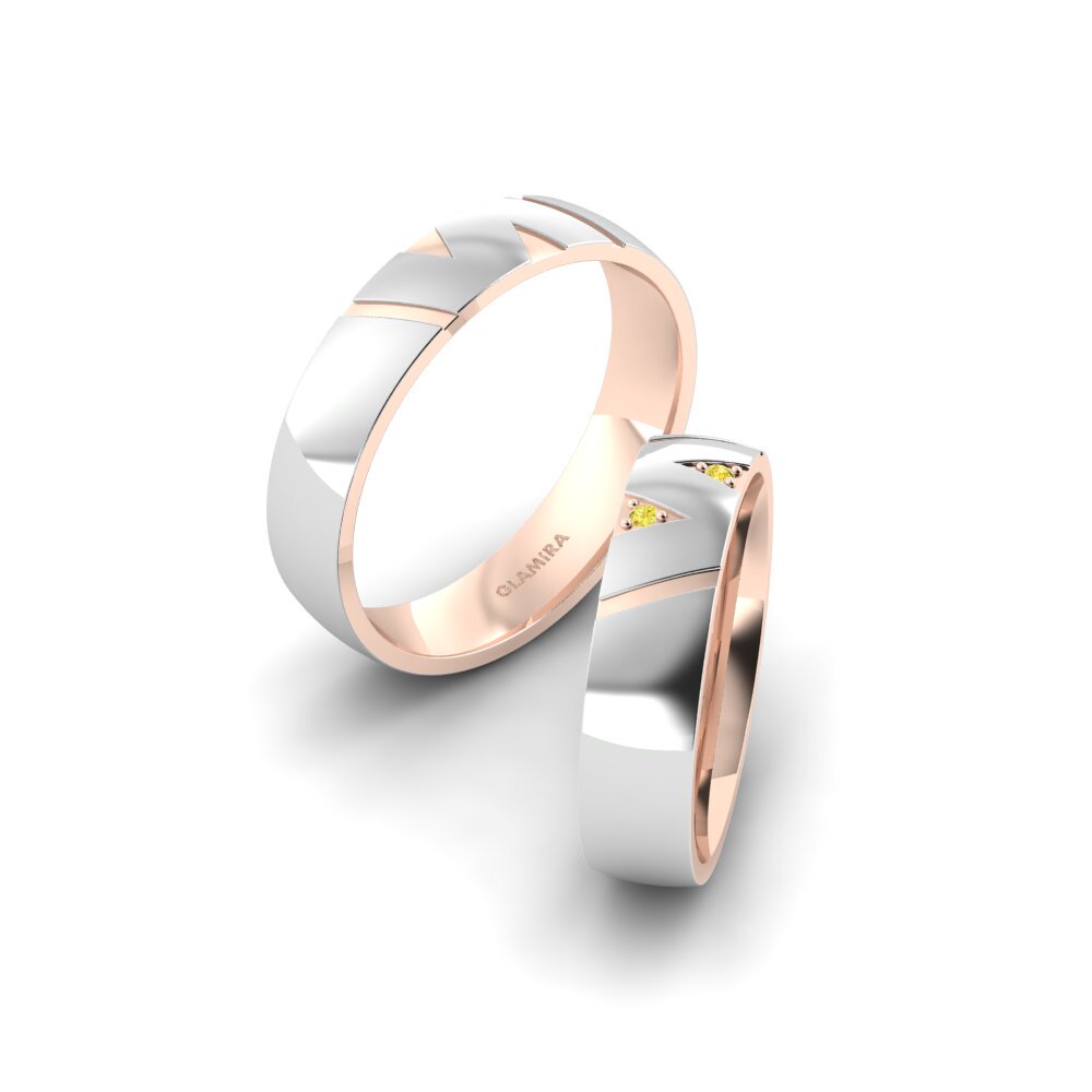 Ouro Rosa Branco 14K Safira Amarela Anel de Casamento Dreamy Way 5 mm