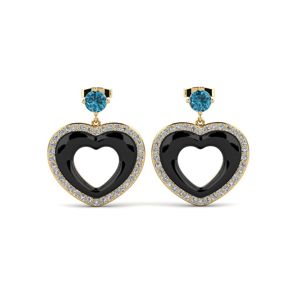 14ct Yellow Gold Blue Zircon Women's Earring Dresel