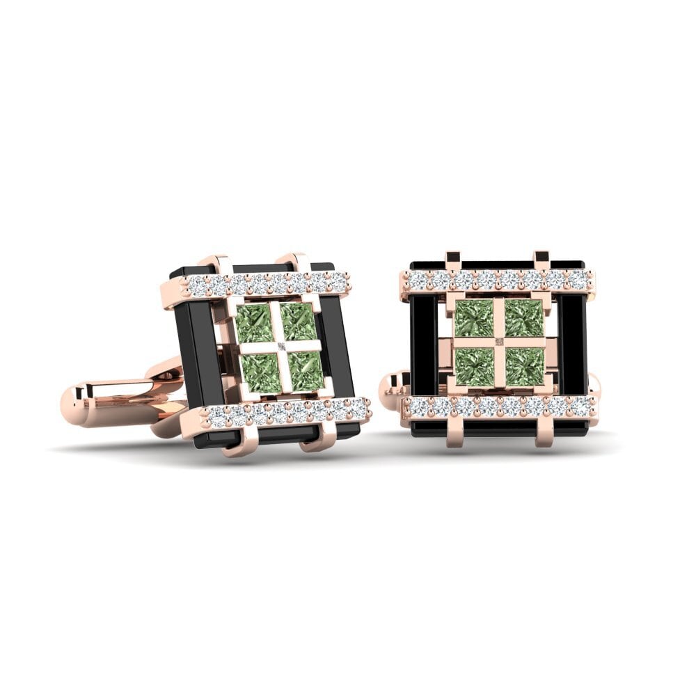 14ct Rose Gold Green Diamond Cufflink Dries