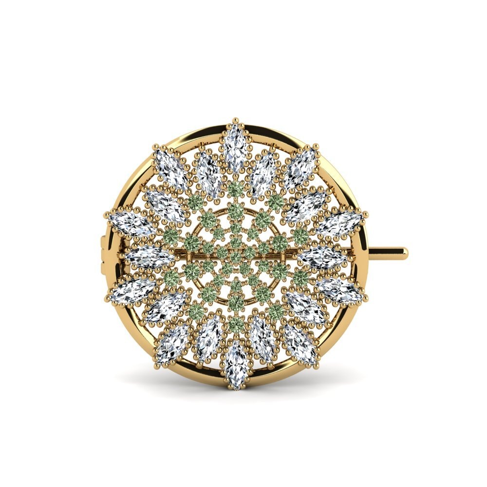 Gelbgold 375 Grüner Diamant Brosche Drisella
