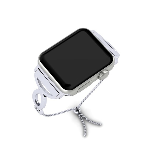 Dây đai Apple Watch® Droite - B Stainless Steel / 375 White Gold & Đá Sapphire Trắng