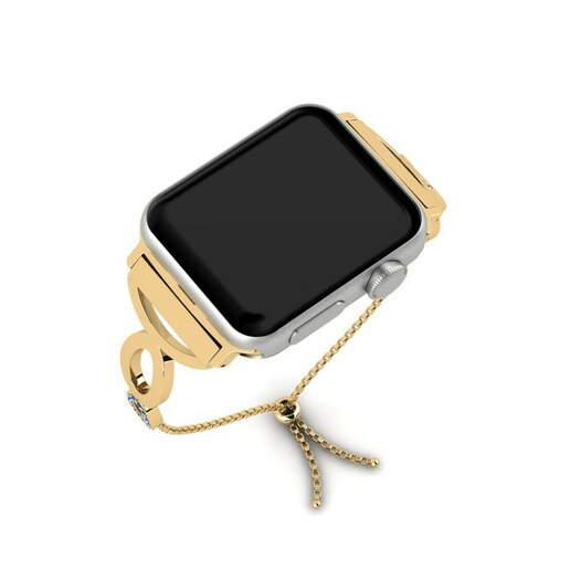 Dây đai Apple Watch® Droite - B Stainless Steel / 585 Yellow Gold & Đá Swarovski Xanh Lam