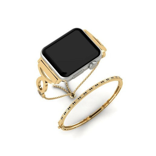 Apple Watch® Droite Set Stainless Steel / 585 Yellow Gold & Đá Sapphire Đen