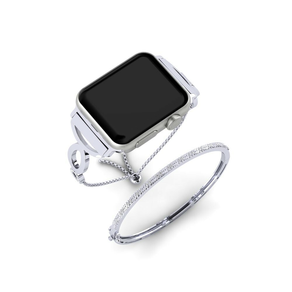 Joyería Tech Apple Watch® Droite Set Acero inoxidable / Oro Blanco 585 Zafiro blanco