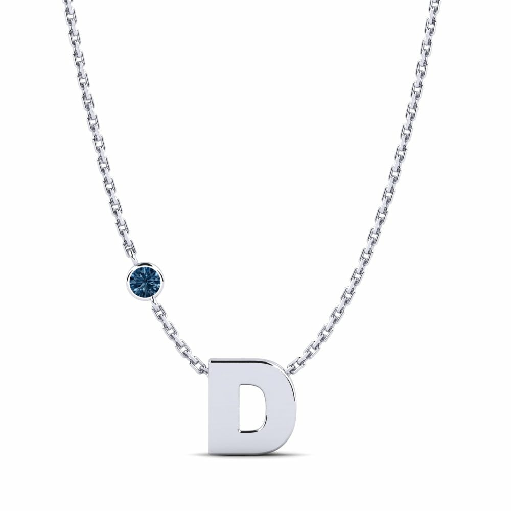 Initials Initial & Name Necklaces GLAMIRA Drucilla D 585 White Gold Blue Diamond