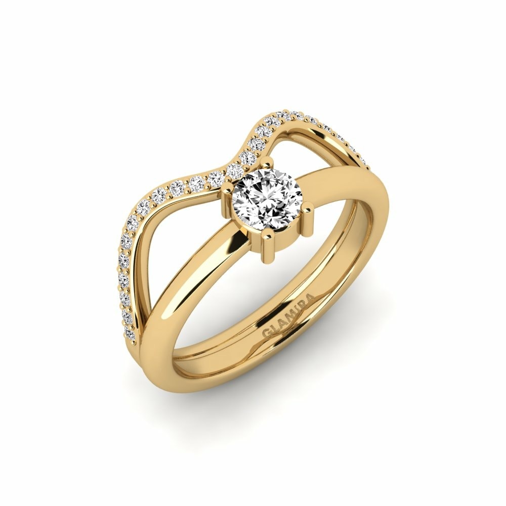 Round 0.35 Carat Solitaire Pave Moissanite 14k Yellow Gold Engagement Ring Druta
