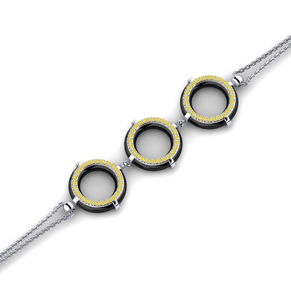9k Oro blanco Zafiro amarillo Pulsera de Mujer Duane