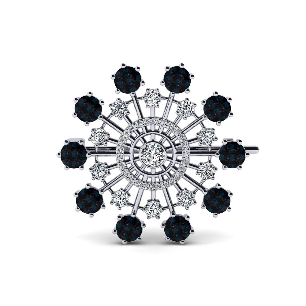 14ct White Gold Black Opal Brooch Dube