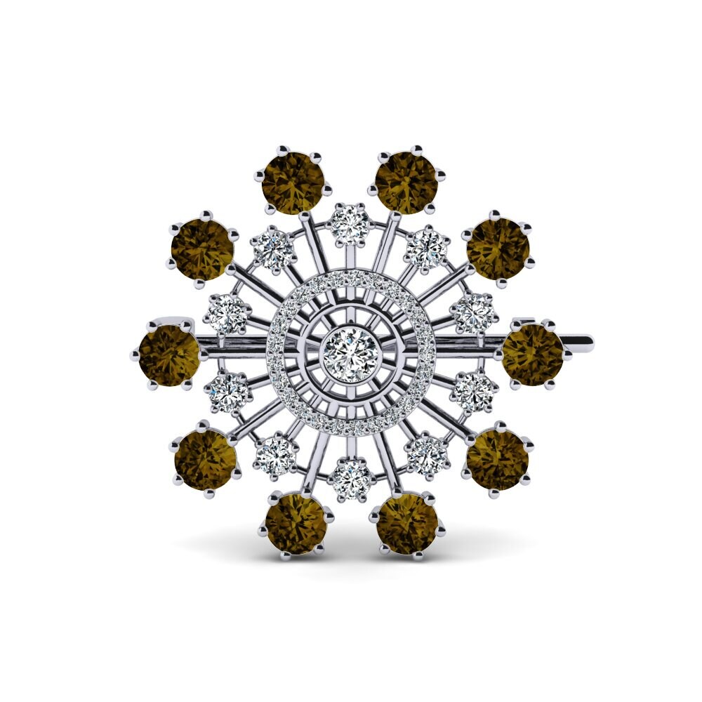 14ct White Gold Brown Zircon Brooch Dube