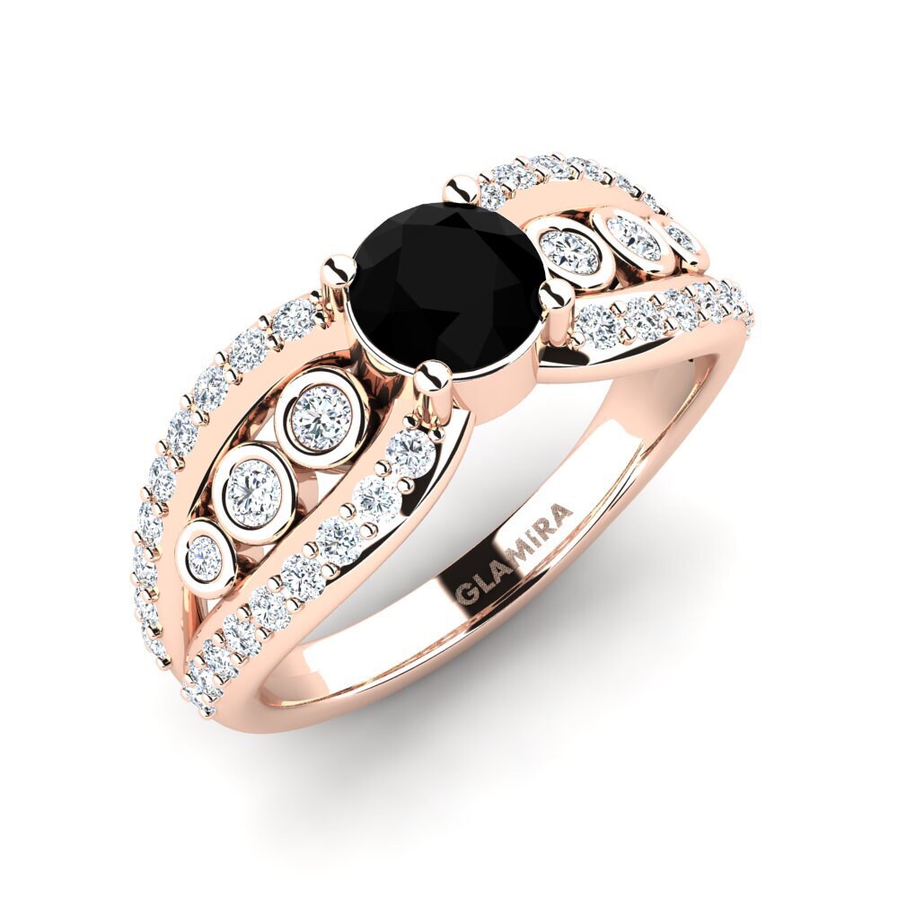 Oro Rosso 585 Diamante Nero Anello da donna Ducchn