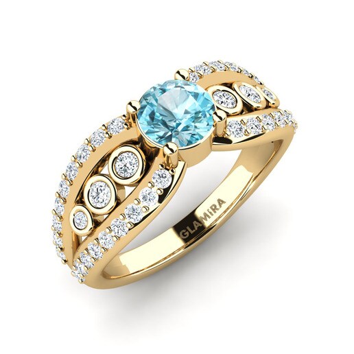 Anillo Ducchn Oro Amarillo 585 & Circón Azul & Cristal de Swarovski