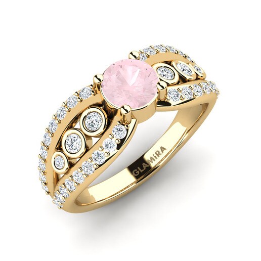 Anillo Ducchn Oro Amarillo 585 & Cuarzo rosa & Cristal de Swarovski