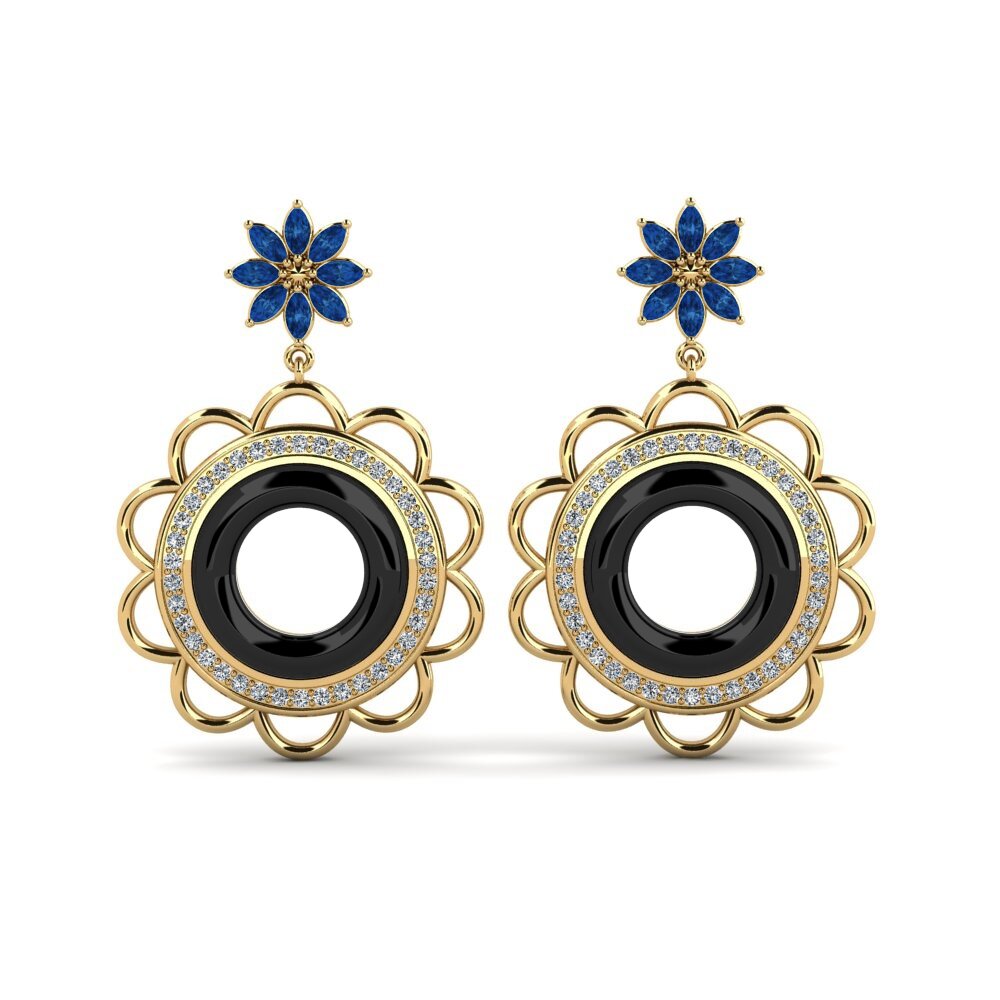 9ct Yellow Gold Dark Blue Zirconia Women's Earring Duclos