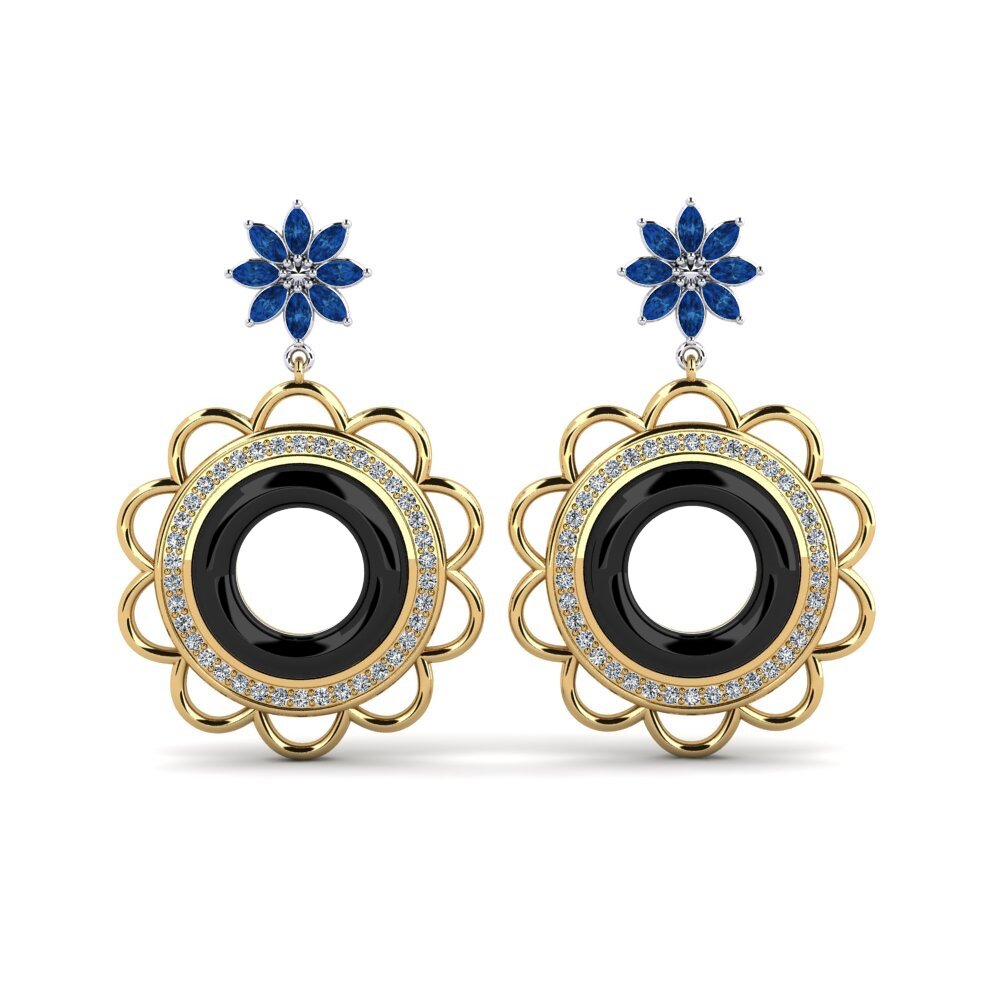 9ct Yellow & White Gold Dark Blue Zirconia Women's Earring Duclos