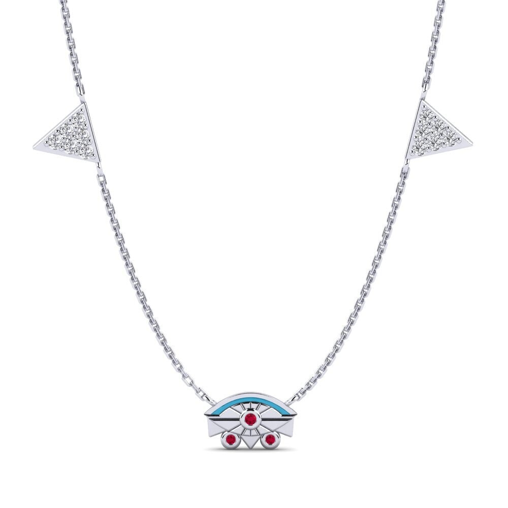 14k Oro Blanco Rubí Collar de Mujer Duha