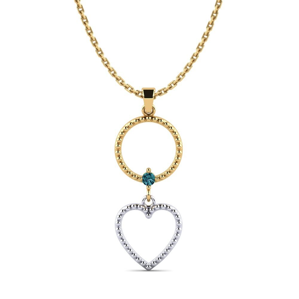 14k Oro Amarillo & Blanco Diamante Azul Colgante de Mujer Dukas