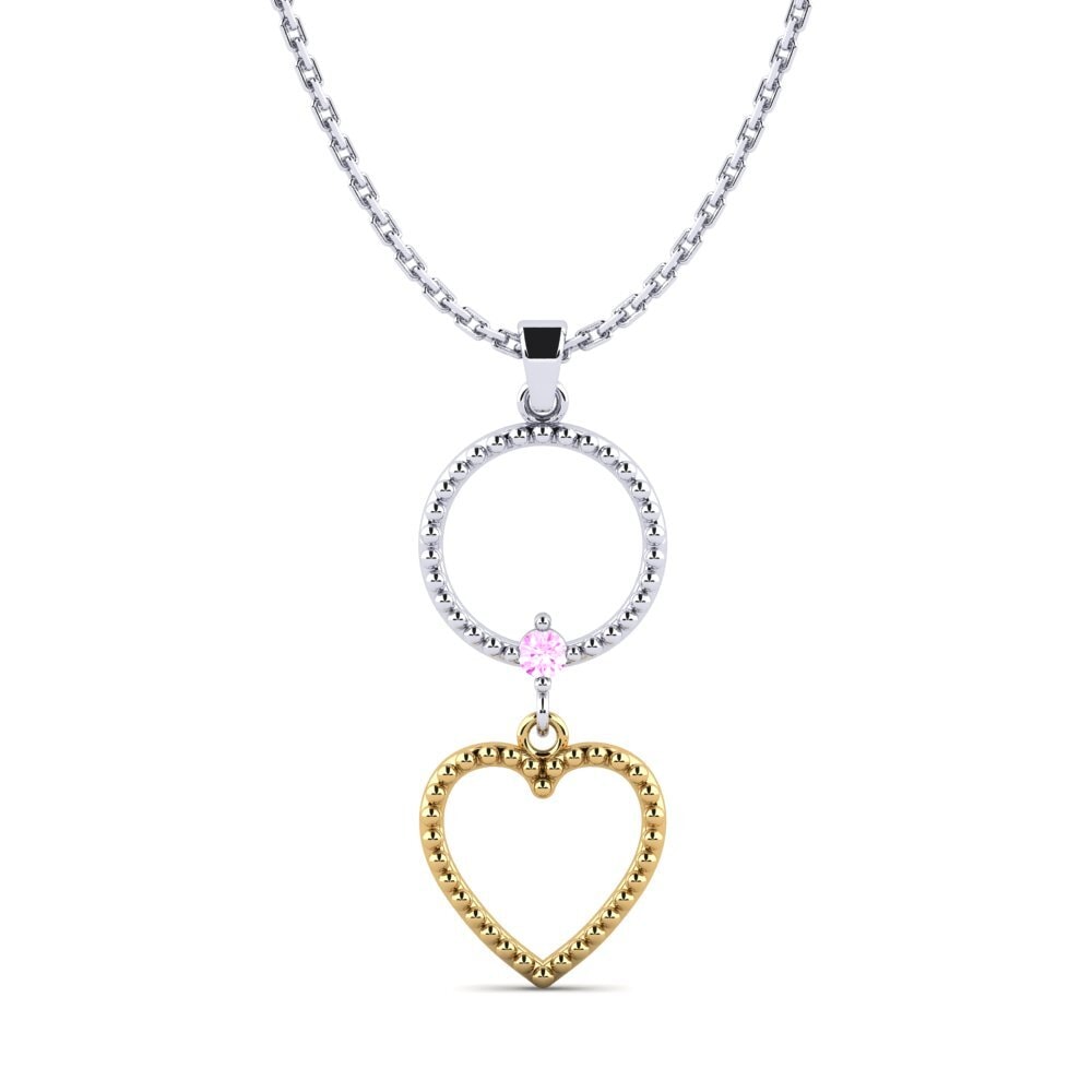 18k Oro Blanco & Amarillo Zafiro Rosado Colgante de Mujer Dukas